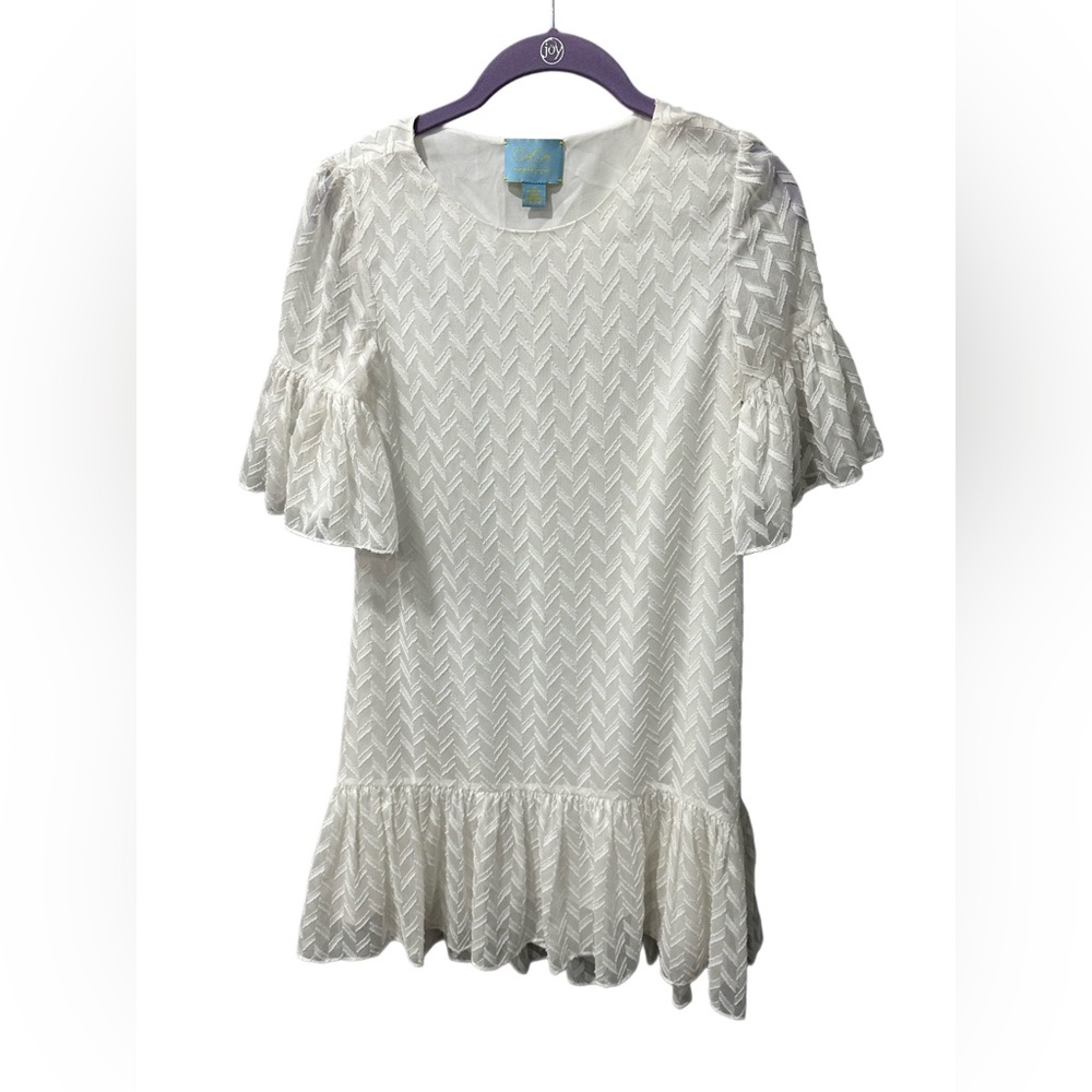 Cece by Cynthia Steffe White Drop Waist Ruffle Sleeve Dress